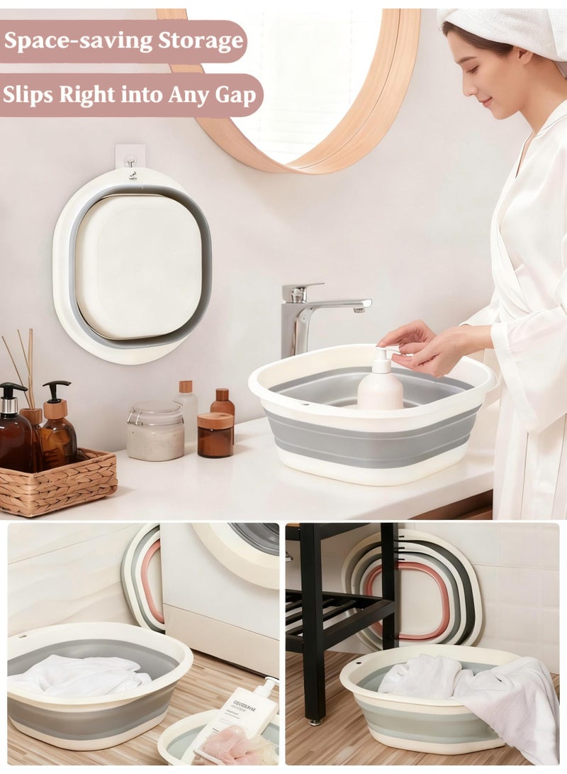 Collapsible Washbasin Set of 3, Wash Bucket, Foldable Kitchen Sink Tub, Collapsible Dish Tub, Portable Basin for Camping, Travel and RV Sinks, Foot Tub, Multipurpose Laundry Wash Basin, Grey, Pink and Blue (L, M, S) - Image 5