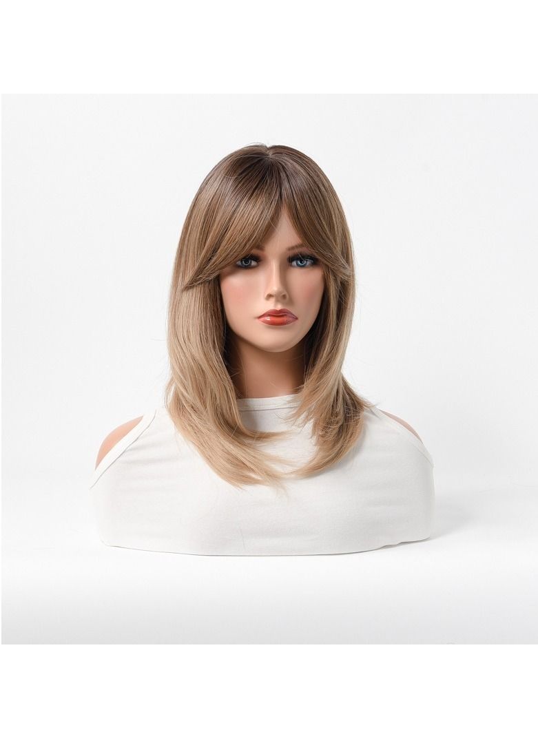 إستيل شعر مستعار كامل للباروكة الاصطناعية مقاومة للحرارة شعر مستعار طبيعي طويل مستقيم مع الانفجارات سيدة الألياف باروكة أنيقة شقراء سوداء - Image 1