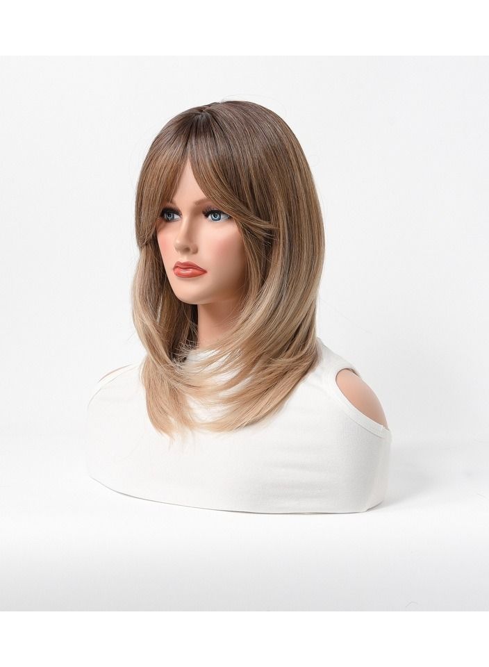 إستيل شعر مستعار كامل للباروكة الاصطناعية مقاومة للحرارة شعر مستعار طبيعي طويل مستقيم مع الانفجارات سيدة الألياف باروكة أنيقة شقراء سوداء - Image 3