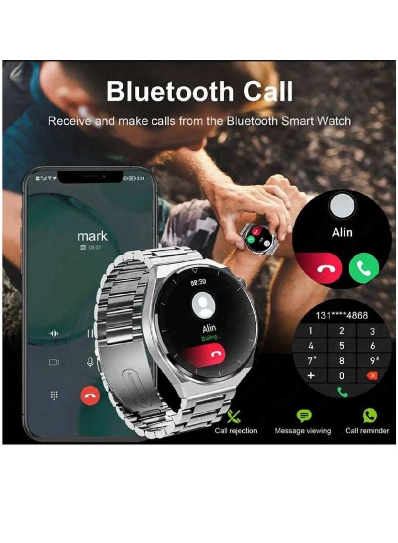 هايكس ساعة ذكية مقاومة للماء IP68 للرجال شحن لاسلكي متتبع اللياقة البدنية وقياس درجة الحرارة ساعة ذكية فضية - Image 4