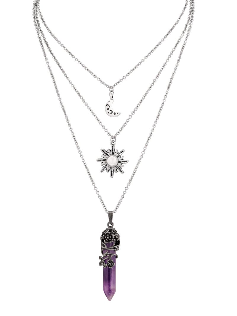 Sacina Gothic Purple Crescent Moon Crystal Choker, Moon Sun Star Choker Necklace, Goth Gothic Necklace, Halloween Christmas Jewelry Gift for Women - Image 1