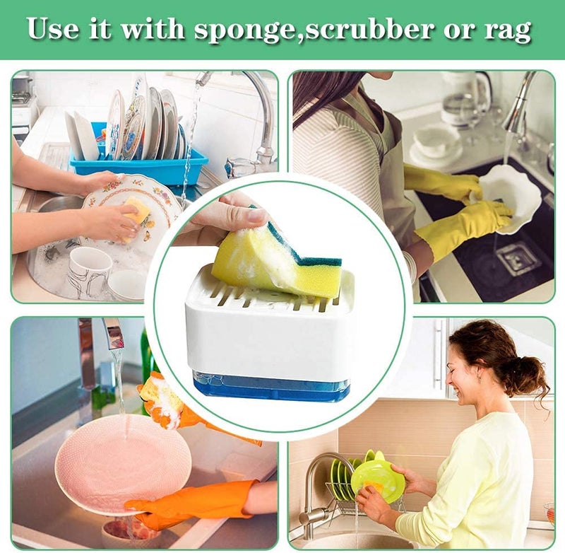 Styxon Dish Soap Dispenser with Sponge Holder and Drain Tray for Kitchen Sink, 3 in 1 Soap Pump Dispenser Sponges Caddy for Countertop, Instant Refill, Durable, Rustproof-(White) - PN-670 - Image 5