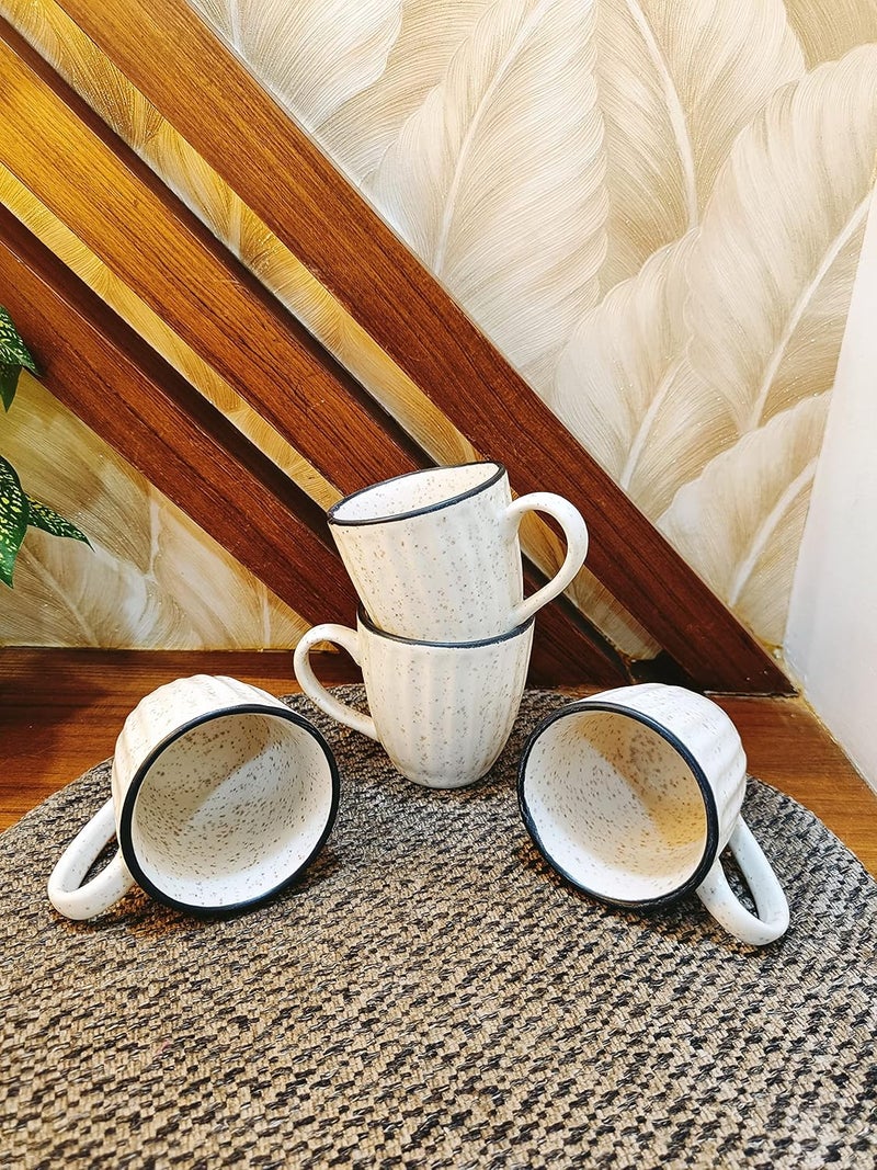 Caffeine Ceramic Handmade White Matte Tea Cup Set of 4 Microwave Dishwasher Safe - Image 1