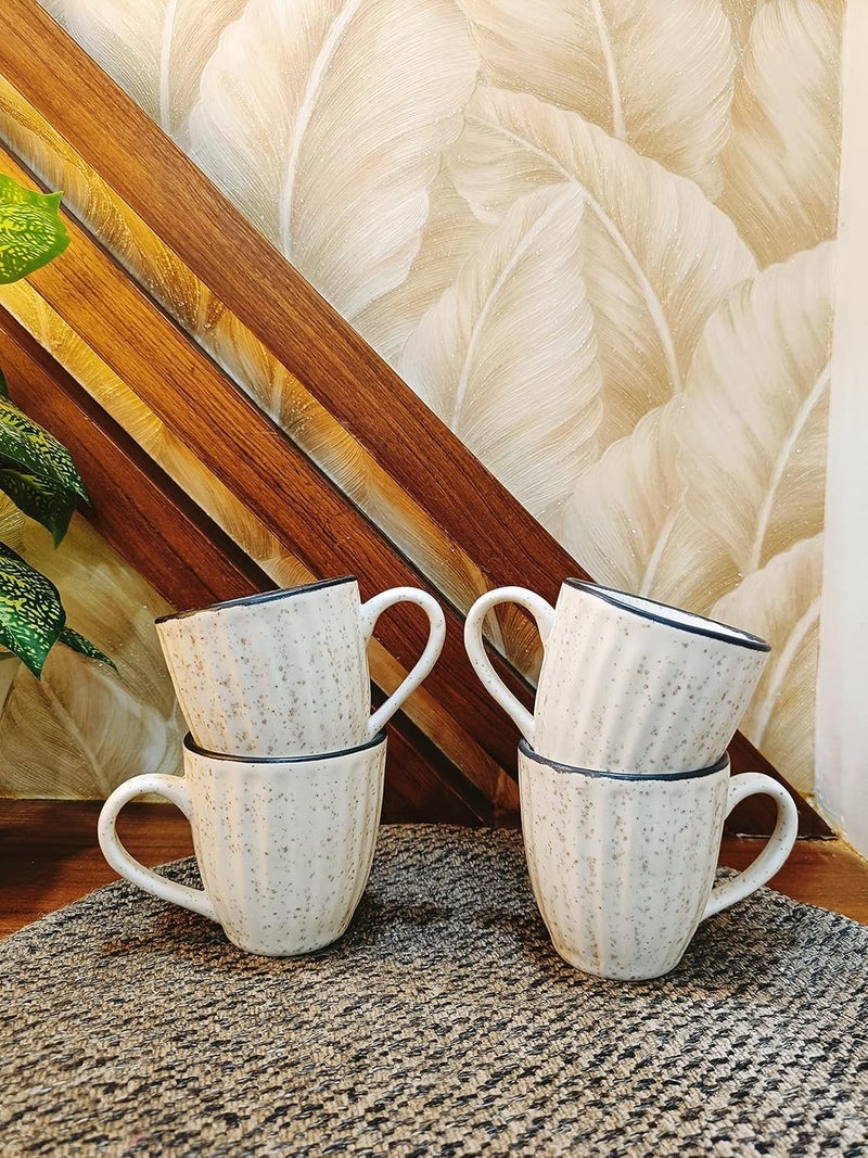 Caffeine Ceramic Handmade White Matte Tea Cup Set of 4 Microwave Dishwasher Safe - Image 2