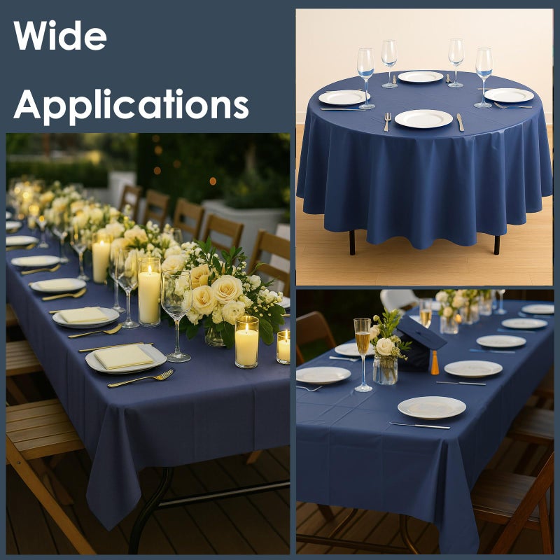 Craft And Party 12-Pack Navy Blue Plastic Tablecloths â€“ 84 Inch Round Disposable Table Covers, Heavy Duty & Waterproof for Parties, Events, Banquets, Navy Blue - Image 5