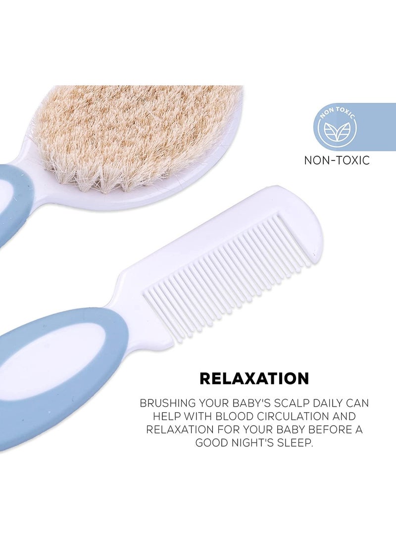 Chicco Baby Goat Hair Brush and Comb Set for Newborn Infant Toddler Hair Care Soft Natural Bristle Baby Grooming Kit Soft Baby Hair Brush and Comb for Cradle Cap Scalp Massage Newborn Hair Grooming and Sensitive Scalp Care - Blue - Image 4