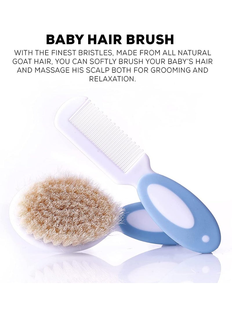 Chicco Baby Goat Hair Brush and Comb Set for Newborn Infant Toddler Hair Care Soft Natural Bristle Baby Grooming Kit Soft Baby Hair Brush and Comb for Cradle Cap Scalp Massage Newborn Hair Grooming and Sensitive Scalp Care - Blue - Image 2