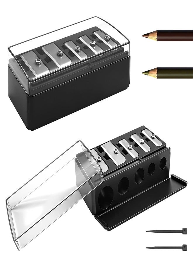 KCMOSGI 2 PCS Eyeliner Pencil Sharpener, 5 Hole Long Point Lip Liner Sharpener with Plastic Lid, Makeup Pencil Sharpener for Eyeliner, Lip Liner & Highlighter - Image 1