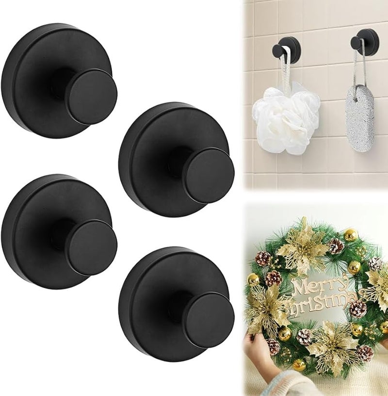 Upgraded Suction Cup Hooks 4Pcs Black Removable for Bathroom Shower Door Wall Towel Robe Wreath - Image 1