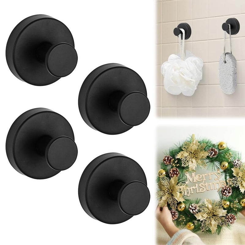 Upgraded Suction Cup Hooks 4Pcs Black Removable for Bathroom Shower Door Wall Towel Robe Wreath - Image 2