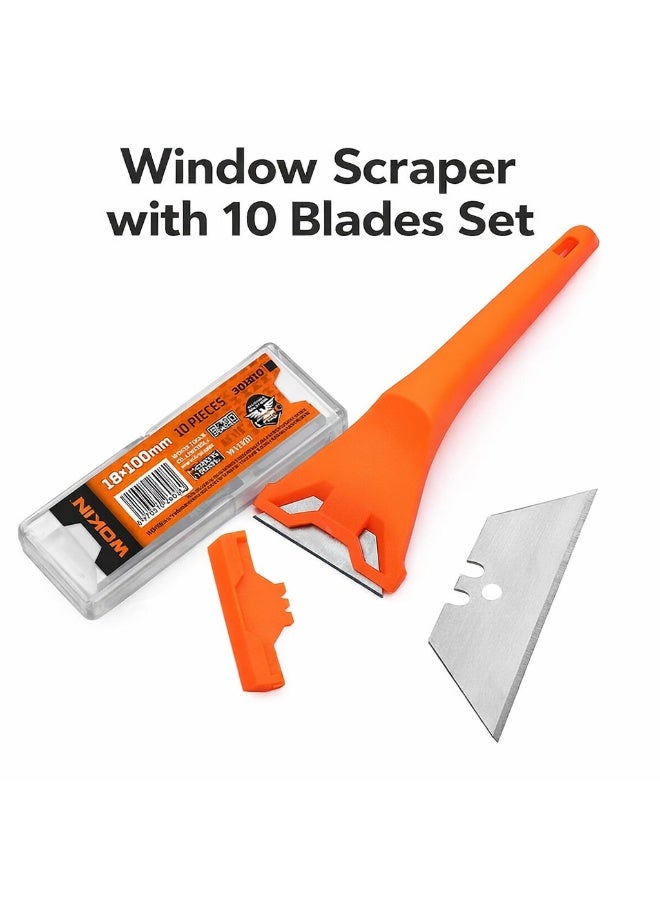 WOKIN Window Scraper with 10 Blades Set Heavy Duty Glass Scraper Tool for Removing Stickers, Paint & Dirt – Ergonomic Handle Multi-Purpose Cleaning Tool - Image 1