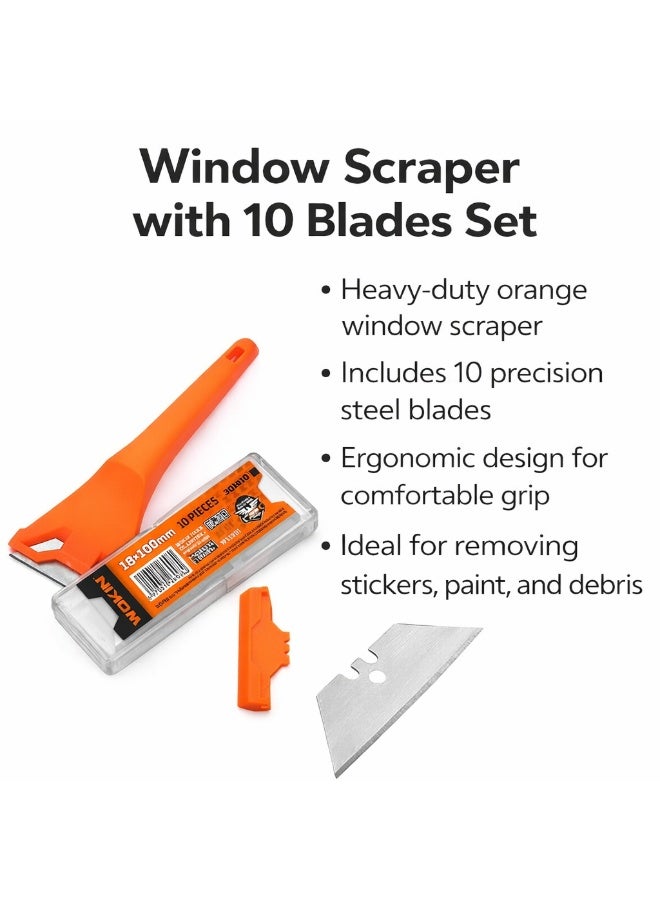 WOKIN Window Scraper with 10 Blades Set Heavy Duty Glass Scraper Tool for Removing Stickers, Paint & Dirt – Ergonomic Handle Multi-Purpose Cleaning Tool - Image 2