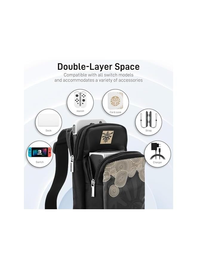 PROMASS Portable Travel Carrying Case Compatible with Nintendo Switch/OLED/Lite, Large Capacity Black Shoulder Bag with 12 Slots Game Case, Thumb Grip Caps for Tears of Kingdom - Image 2