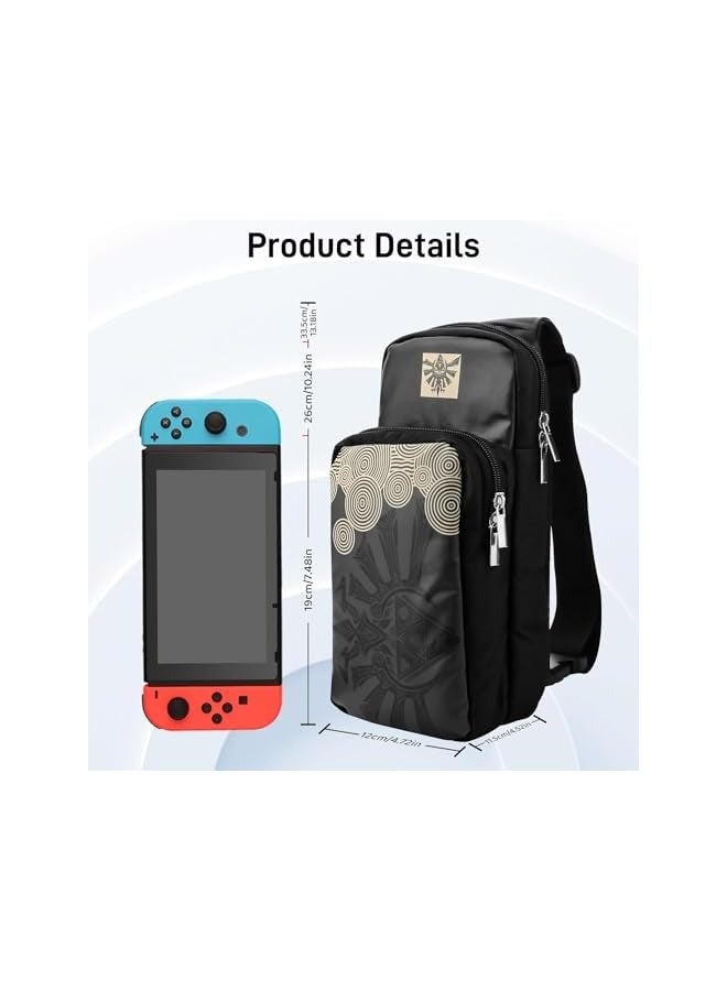 PROMASS Portable Travel Carrying Case Compatible with Nintendo Switch/OLED/Lite, Large Capacity Black Shoulder Bag with 12 Slots Game Case, Thumb Grip Caps for Tears of Kingdom - Image 3