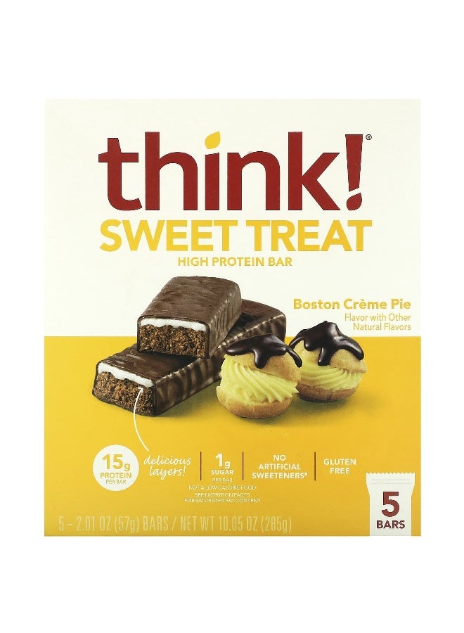 think! Think !, Sweet Treat, High Protein Bar, Boston Creme Pie, 5 Bars, 2.01 oz (57 g) Each  - Image 1