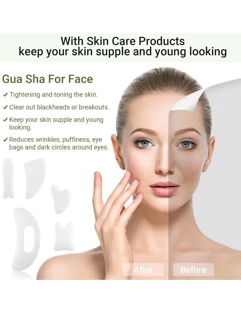 5 PCS Gua Sha Tool Set with Handle, Face & Body Massage Scraping Board Kit, White Guasha Massage Tools for Neck, Back, Shoulder, Arms, Legs & Jawline, Beauty Skincare Relaxation Set for Home Spa - Image 3