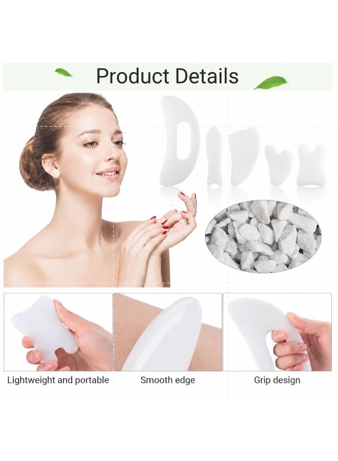5 PCS Gua Sha Tool Set with Handle, Face & Body Massage Scraping Board Kit, White Guasha Massage Tools for Neck, Back, Shoulder, Arms, Legs & Jawline, Beauty Skincare Relaxation Set for Home Spa - Image 4