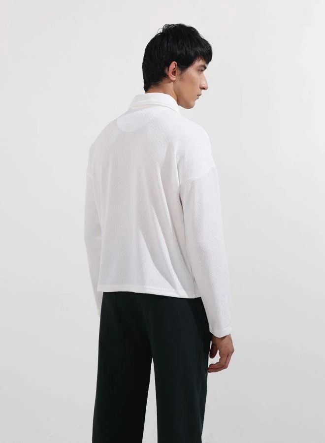شركة المرآب الهندية Men Boxy Fit Textured Polo Neck Full Sleeves T-Shirt