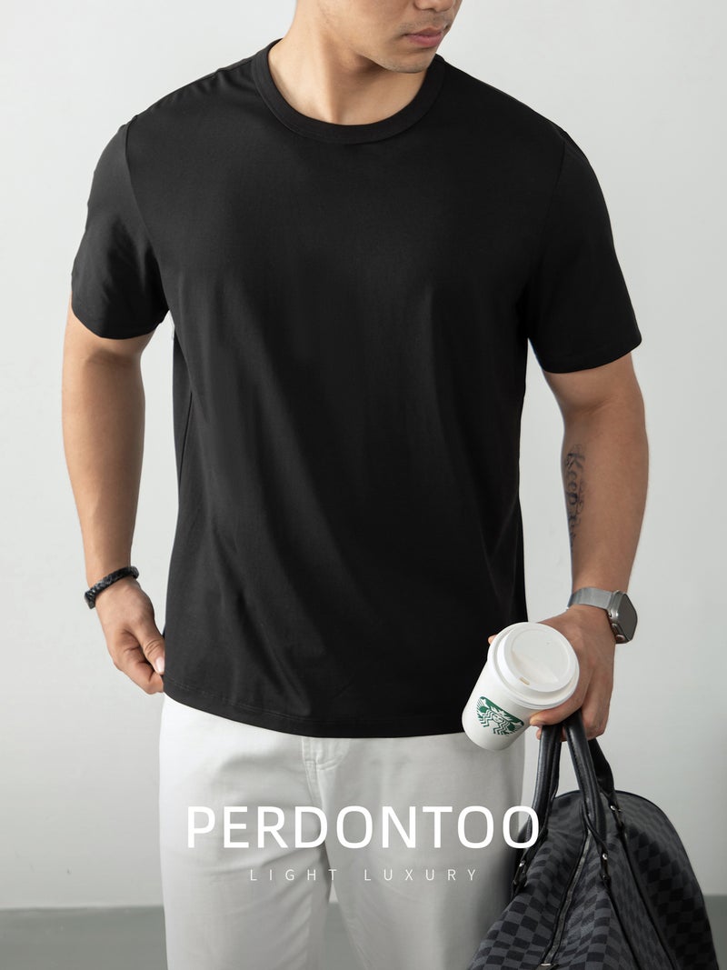 60S ice silk modal cotton short-sleeved t-shirt for men's 2025 summer thin cool and clean version solid color breathable and skin-friendly half-sleeved shirt - Image 1