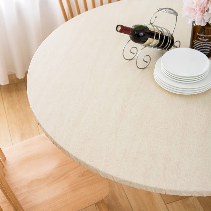 LIBERECOO Round Vinyl Fitted Tablecloth with Flannel Backing Elastic Edge Table Cover Waterproof Stain-Resistant Wipeable Tablcloths Fits 40-44" Round Tables - Image 4