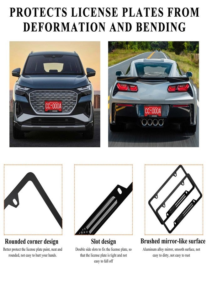 Gasedin 2 PCS Flag License Plate Frame, American Flag Patriotic Stainless Steel Auto Plate Cover, Vintage US Rust-Proof Vehicle License Plate Holder, Universal Car Accessories (Black) - Image 3