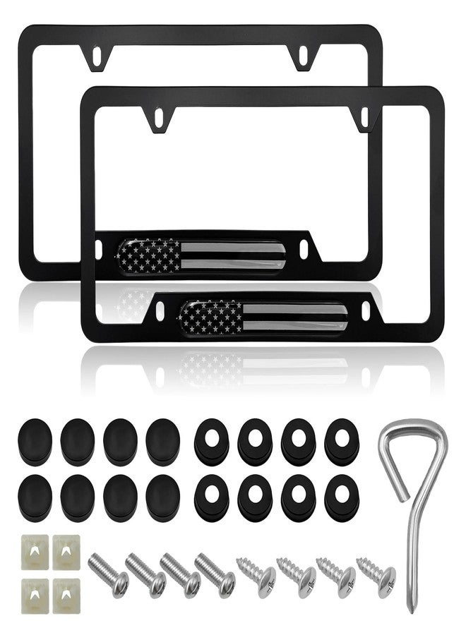 Gasedin 2 PCS Flag License Plate Frame, American Flag Patriotic Stainless Steel Auto Plate Cover, Vintage US Rust-Proof Vehicle License Plate Holder, Universal Car Accessories (Black) - Image 1