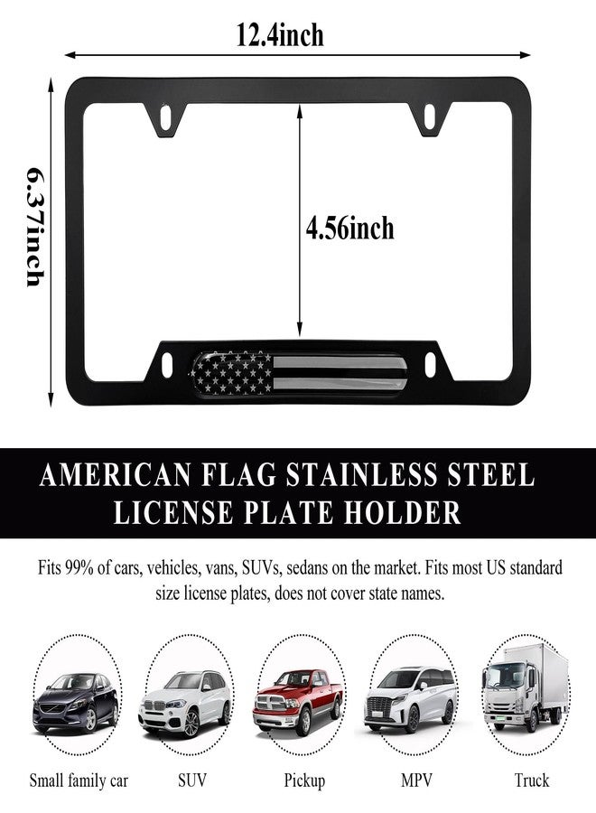 Gasedin 2 PCS Flag License Plate Frame, American Flag Patriotic Stainless Steel Auto Plate Cover, Vintage US Rust-Proof Vehicle License Plate Holder, Universal Car Accessories (Black) - Image 2