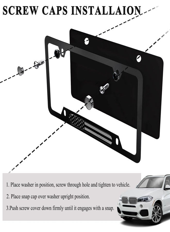 Gasedin 2 PCS Flag License Plate Frame, American Flag Patriotic Stainless Steel Auto Plate Cover, Vintage US Rust-Proof Vehicle License Plate Holder, Universal Car Accessories (Black) - Image 4