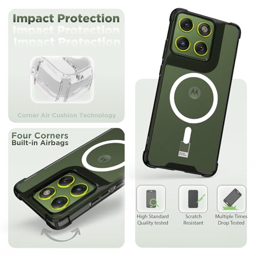 RIGGEAR Shockproof Clear Hybrid Airbag Armor Magnetic Back Cover Case Compatible with MagSafe Accessories for Motorola Moto Edge 70 5G (Clear-Black TPU Bumper + Transparent PC)(White) - Image 3