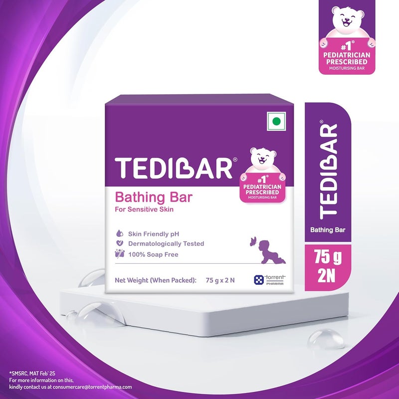 TEDIBAR صابون استحمام للأطفال | لبشرة الأطفال الحساسة | تنظيف لطيف، صديق للبشرة، pH 5.5، 75جم، عبوة من 2 - Image 2