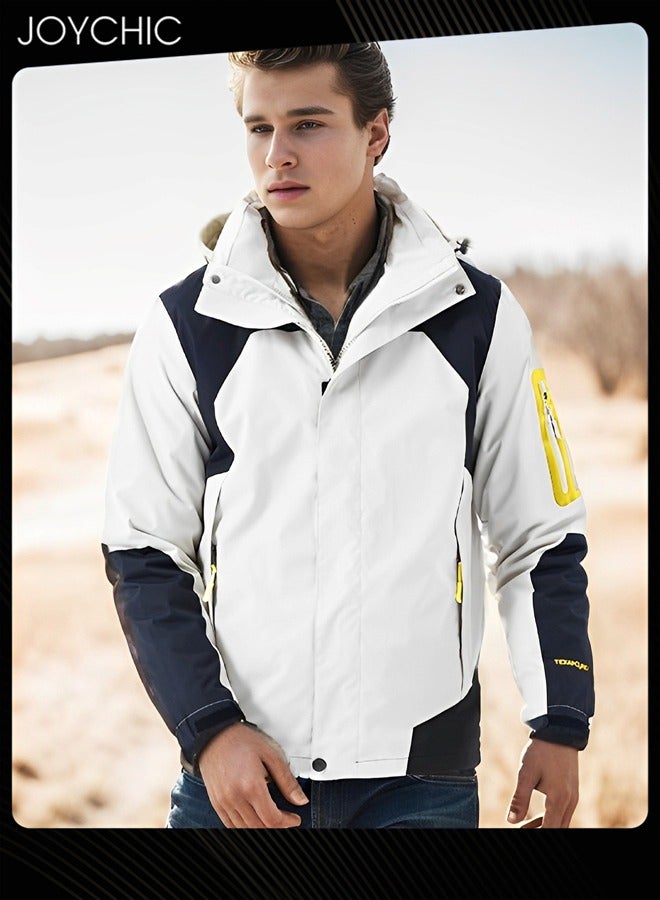 Joychic New Style Spring and Autumn Men Casual Jacket Outdoor Windproof Warm Mountaineering Outwear Large Size Sports Coat for Men White
