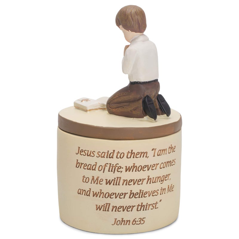 Dicksons First Communion Praying Boy Resin Stone 5 inch Keepsake Box - Image 3