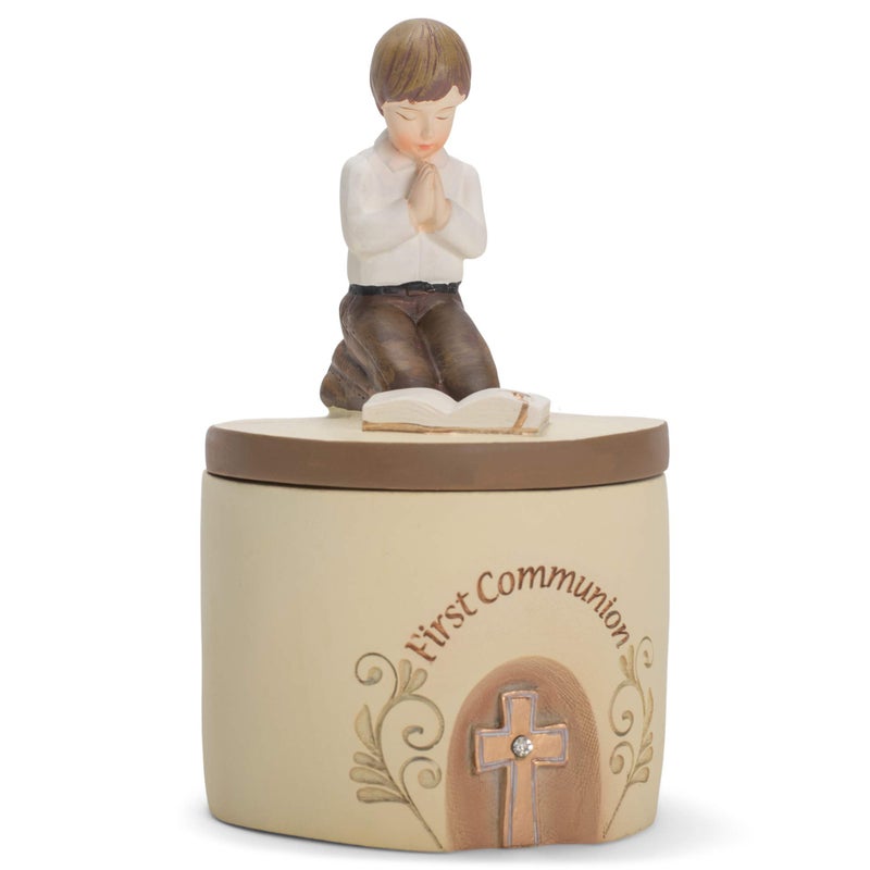 Dicksons First Communion Praying Boy Resin Stone 5 inch Keepsake Box - Image 5