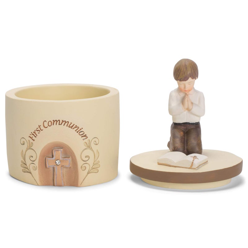 Dicksons First Communion Praying Boy Resin Stone 5 inch Keepsake Box - Image 4