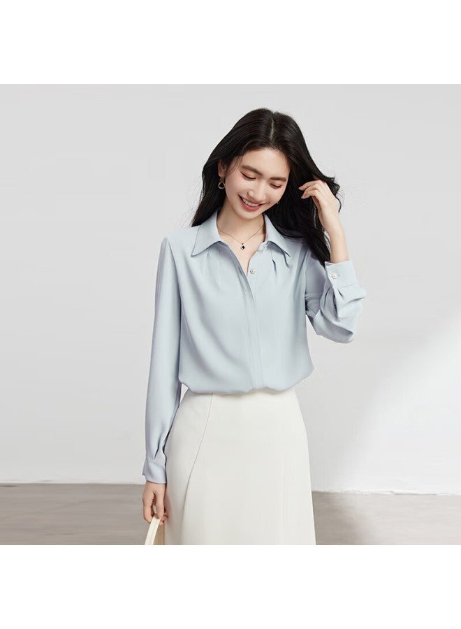 Lady Bird Miss Bird Blue Shirt Women's Professional Wear High-end Interview Formal Top Small Stature Daily Commute Inner Wear Long Sleeve Shirt - Image 1