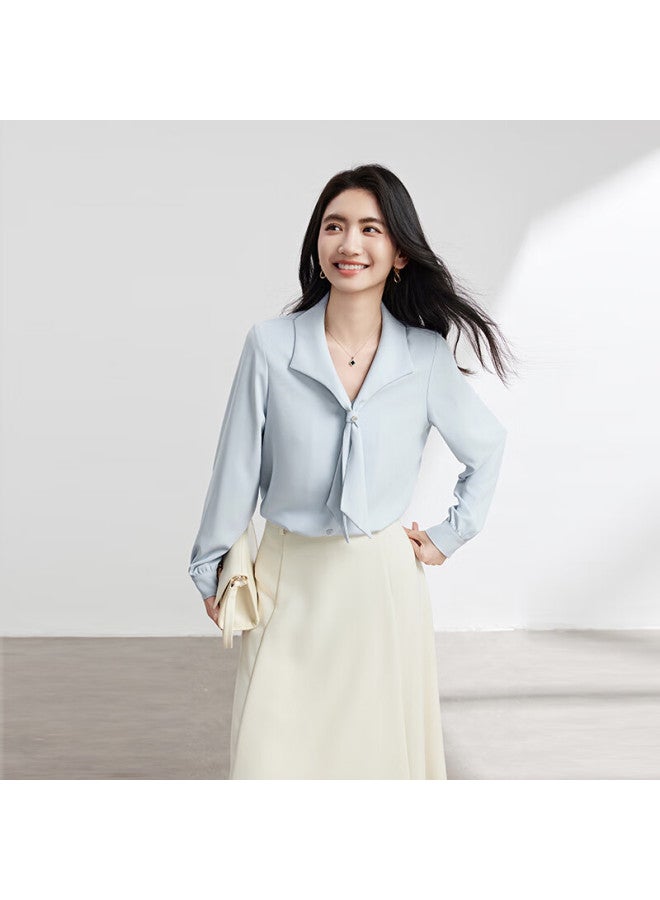 Lady Bird Miss Bird Blue Shirt Women's Professional Wear High-end Interview Formal Top Small Stature Daily Commute Inner Wear Long Sleeve Shirt - Image 3