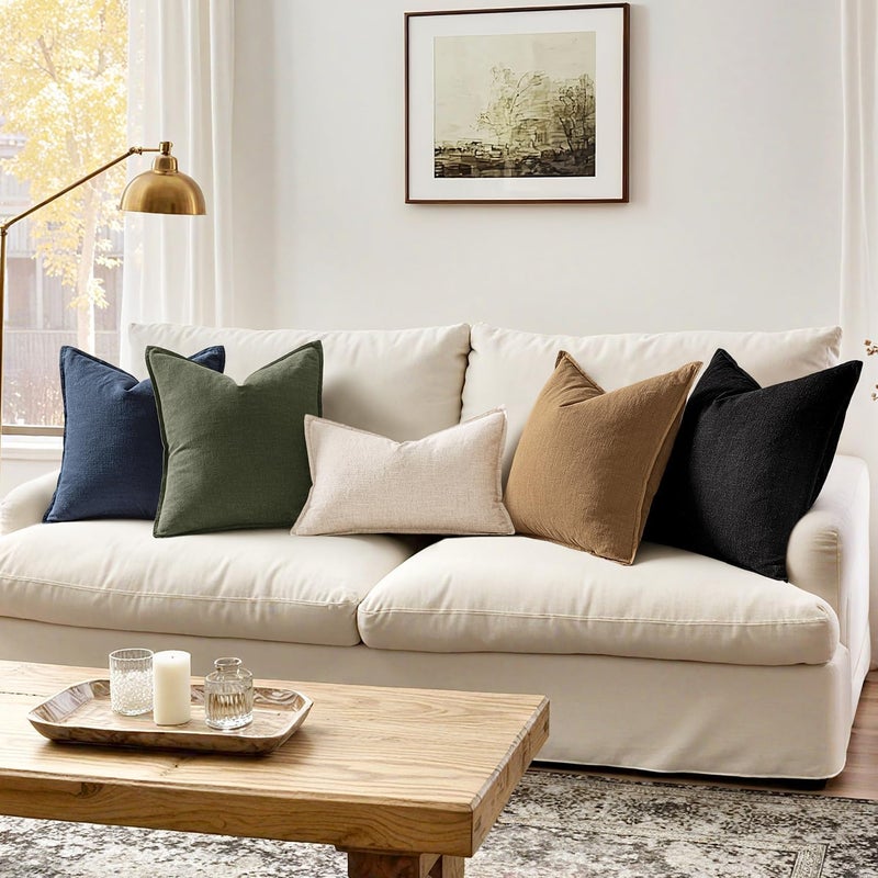 ANRODUO Pack of 2 Decorative Linen Pillow Covers Rifle Green Euro Sham Neutral Farmhouse Boho Soild Cushion Case Soft Accent Pillowcase for Couch Sofa Bedroom Living Room Home Decor 22 x 22 Inch - Image 4