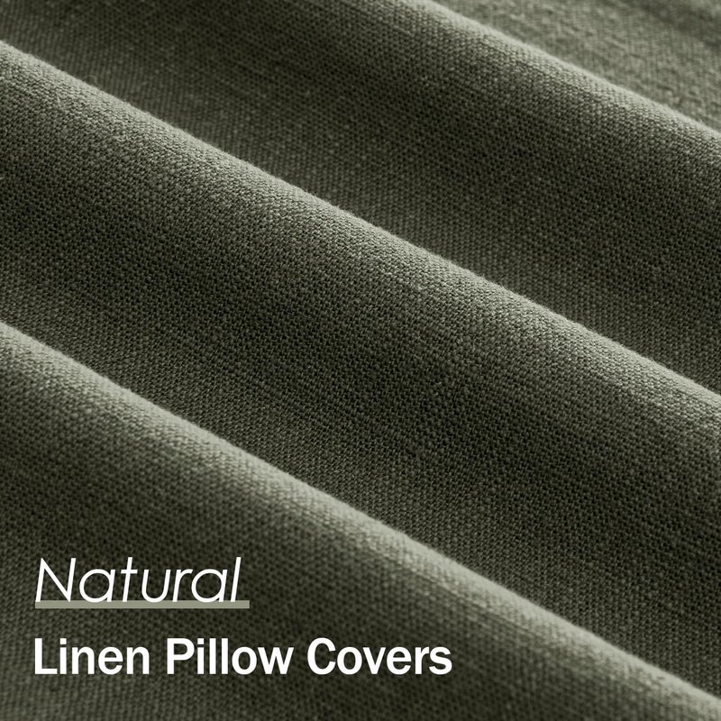 ANRODUO Pack of 2 Decorative Linen Pillow Covers Rifle Green Euro Sham Neutral Farmhouse Boho Soild Cushion Case Soft Accent Pillowcase for Couch Sofa Bedroom Living Room Home Decor 22 x 22 Inch - Image 2