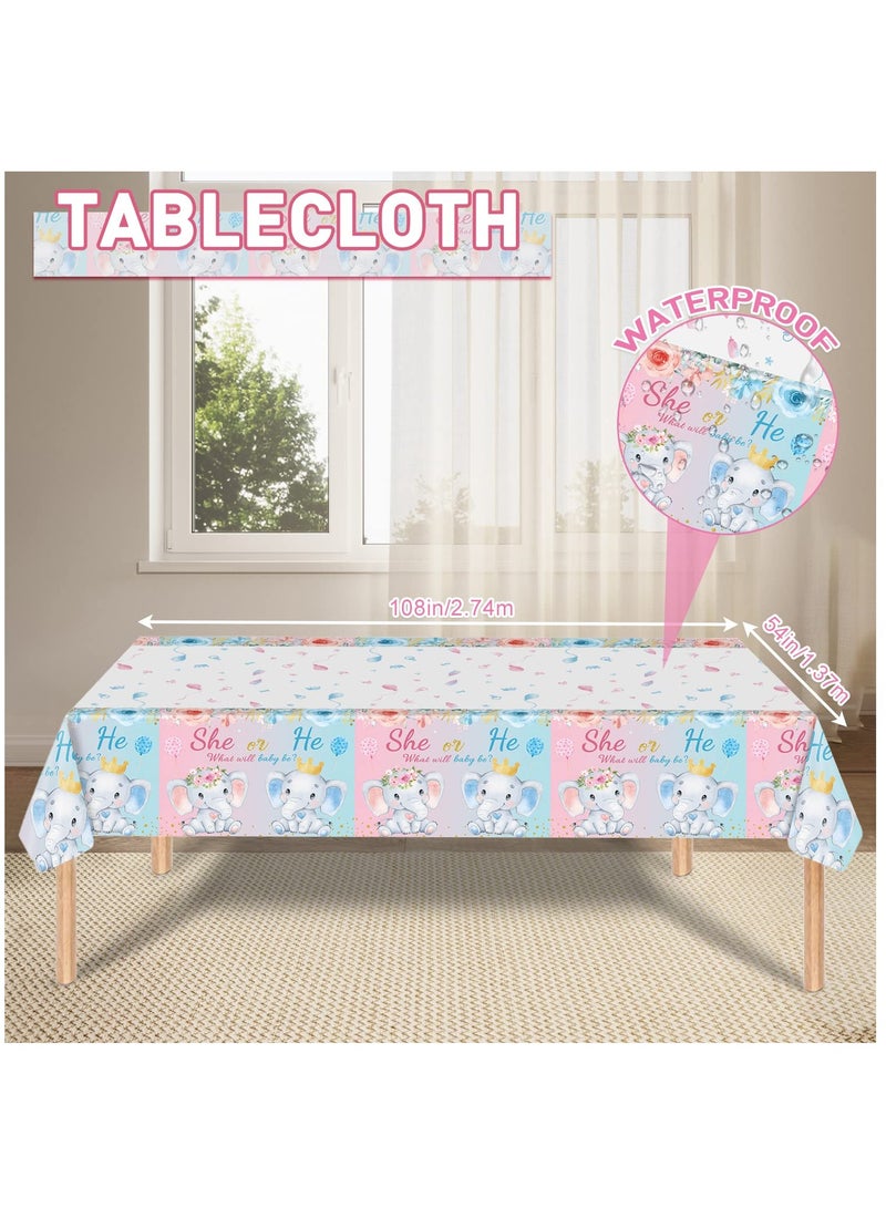 Excefore Gender Reveal Party Supplies, 134 PCS Elephant Baby Shower Gender Reveal Party Tableware for Girls or Boys with She or He Gender Reveal Banner Party Tablecloth Paper Plates Napkins Cups for 16 Guests - Image 3