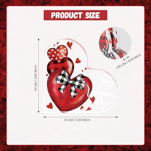 Sm:)e Smile Valentines Day Heart - Shaped Acrylic Plaque, Red Heart with Buffalo Plaid Bow, Gift Box for Girlfriend Boyfriend Husband Wife Desk Sign Decor Home Office - Image 2