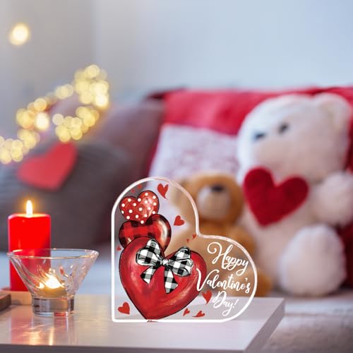 Sm:)e Smile Valentines Day Heart - Shaped Acrylic Plaque, Red Heart with Buffalo Plaid Bow, Gift Box for Girlfriend Boyfriend Husband Wife Desk Sign Decor Home Office - Image 5