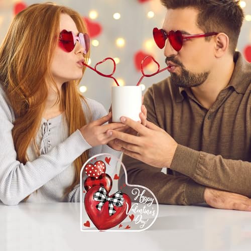 Sm:)e Smile Valentines Day Heart - Shaped Acrylic Plaque, Red Heart with Buffalo Plaid Bow, Gift Box for Girlfriend Boyfriend Husband Wife Desk Sign Decor Home Office - Image 3