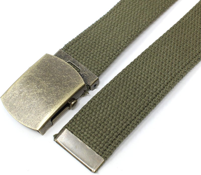 BC Belts Canvas Web Belt Military Style with Antique Brass Buckle and Tip 50" Long - Image 3