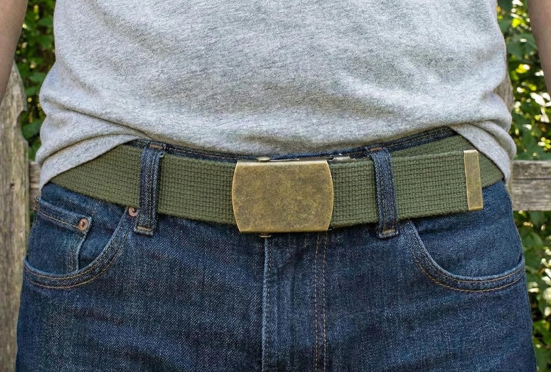 BC Belts Canvas Web Belt Military Style with Antique Brass Buckle and Tip 50" Long - Image 2