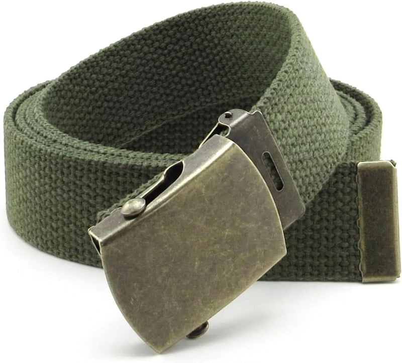 BC Belts Canvas Web Belt Military Style with Antique Brass Buckle and Tip 50" Long - Image 1