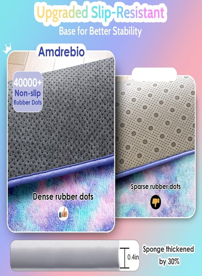 Amdrebio Blue Purple Rainbow Mermaid Rugs for Bedroom Girls Room Decor Aesthetic, 5x8 Fluffy Kawaii Area Rugs for Kids Room Nursery Dorm, Stitch Frozen Fuzzy Carpet, Cute Plush Furry Baby Toddler Rug - Image 5