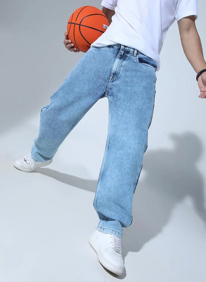 Hubberholme Men's Indigo 100% Cotton Solid Pattern Full Length Straight Fit Jeans