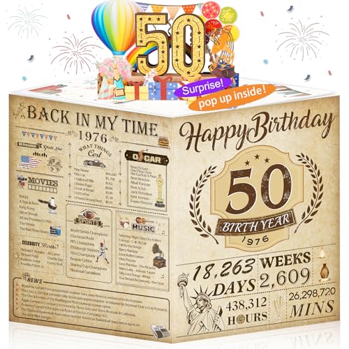 OLOSONG 50th Birthday Card for Men Women, 3D Pop Up 50th Birthday Gifts Cards for Him Her, Back In 1976 Funny 50 Year Old Birthday Decorations, Classy Vintage - Image 1