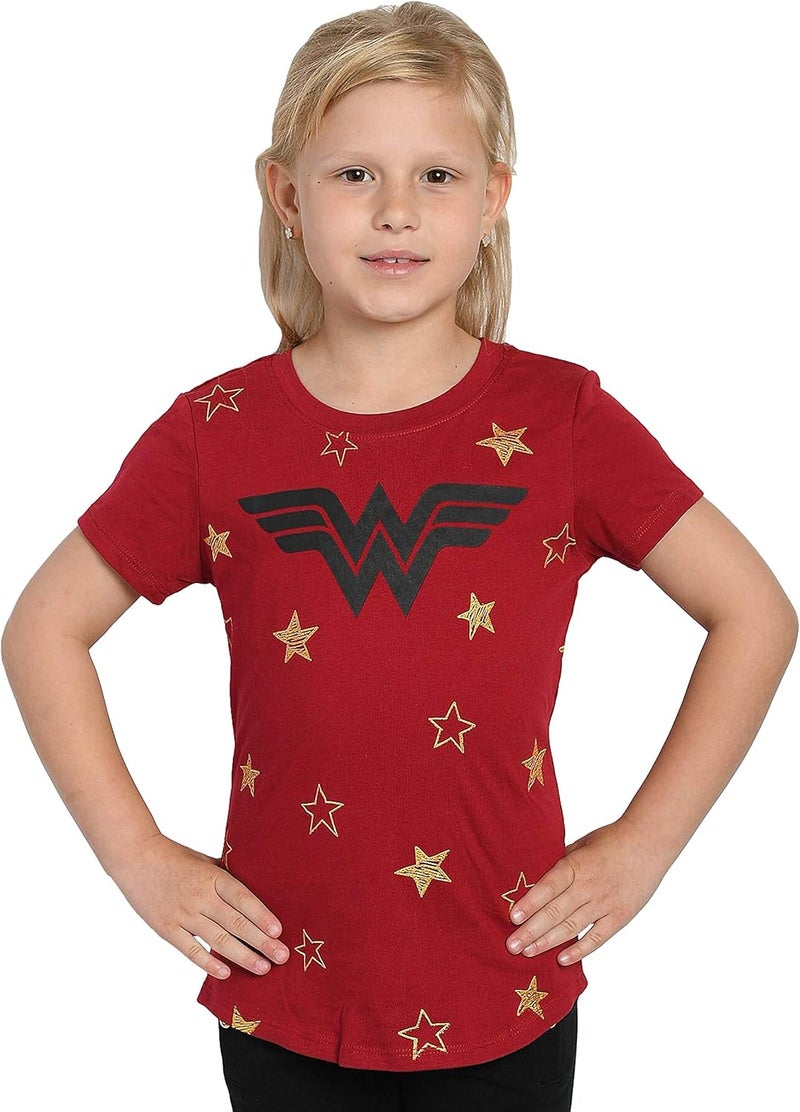 DC Comics Girls T-Shirt Wonder Woman Logo & Stars Print - Image 4