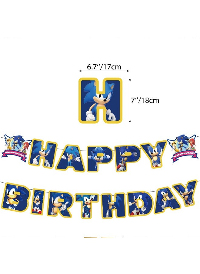 Zeemey - Sonic The Hedgehog Balloon Set with Happy Birthday Banner,Cake Topper,Hanging Spins,Perfect for Graduation Baby Shower Birthday Bachelorette Party Backdrop Decoration,Suitable for Indoor and Outdoor - Image 1